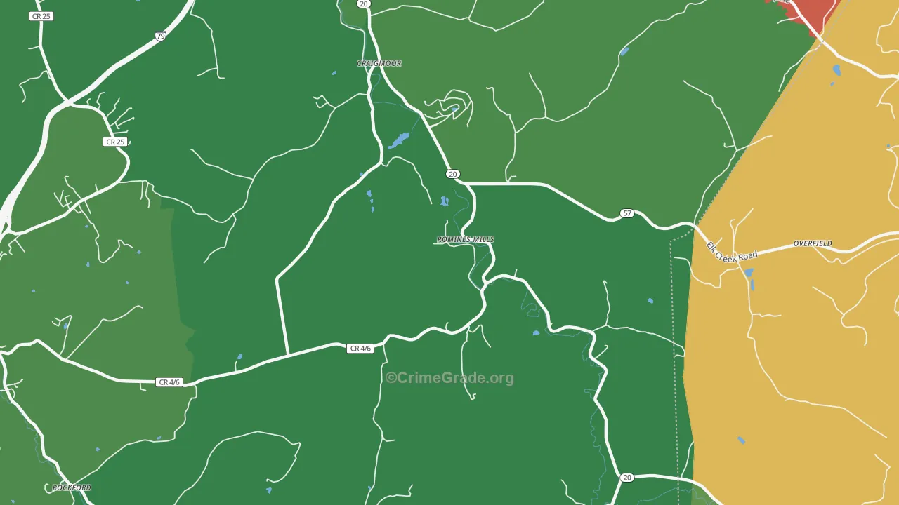 Romines Mills, WV Map of Burglary Rates