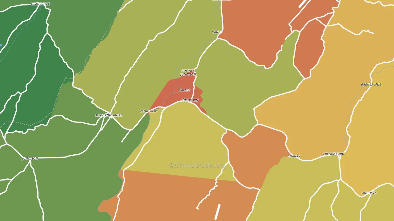 Romney, WV Map of Burglary Rates