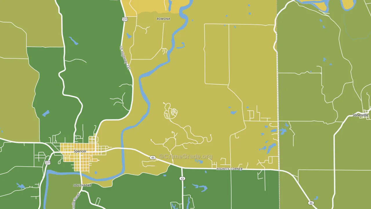 Romona, IN Map of Burglary Rates