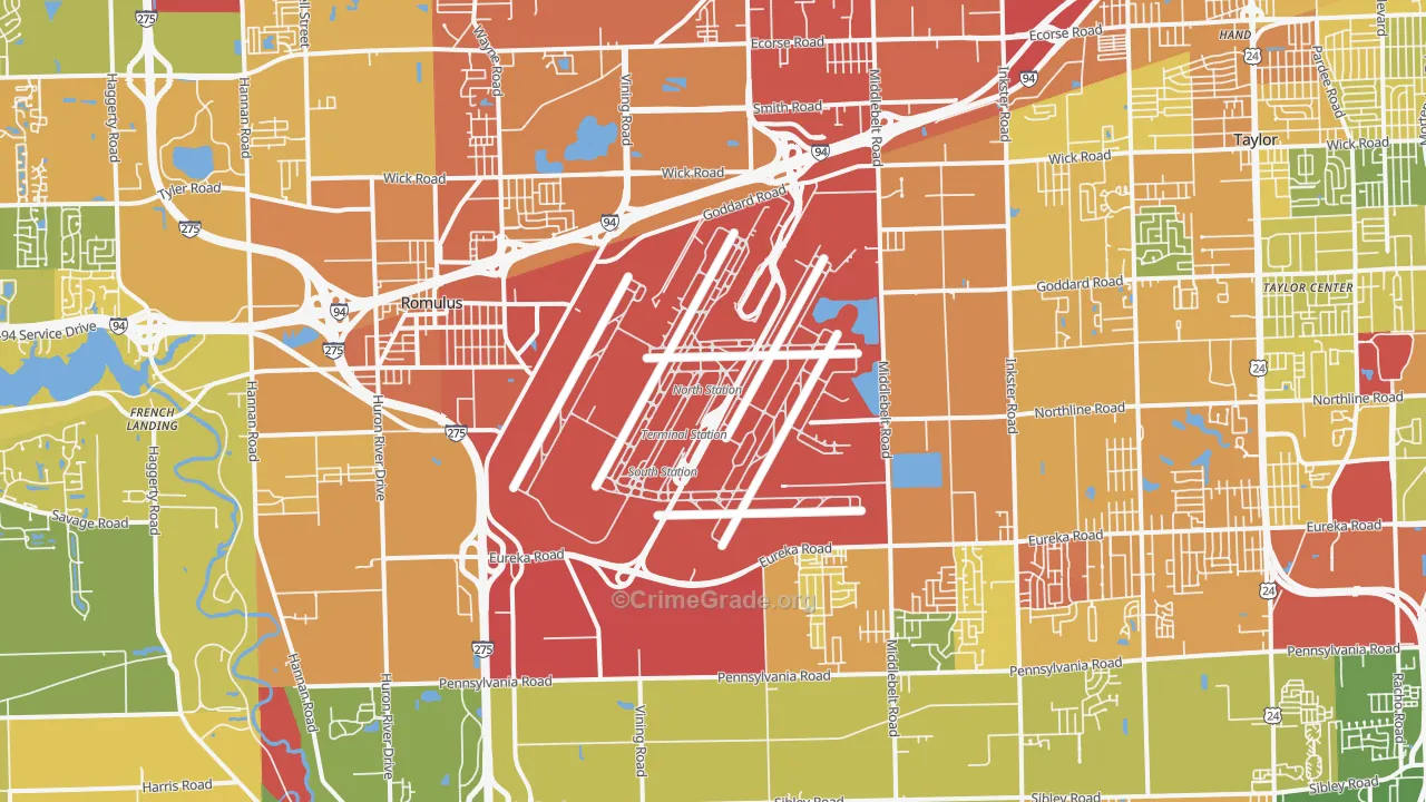 Romulus, MI Map of Burglary Rates
