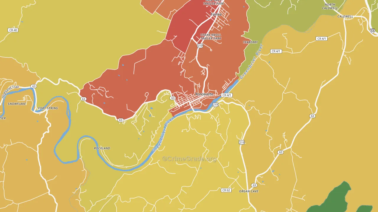 Ronceverte, WV Map of Burglary Rates