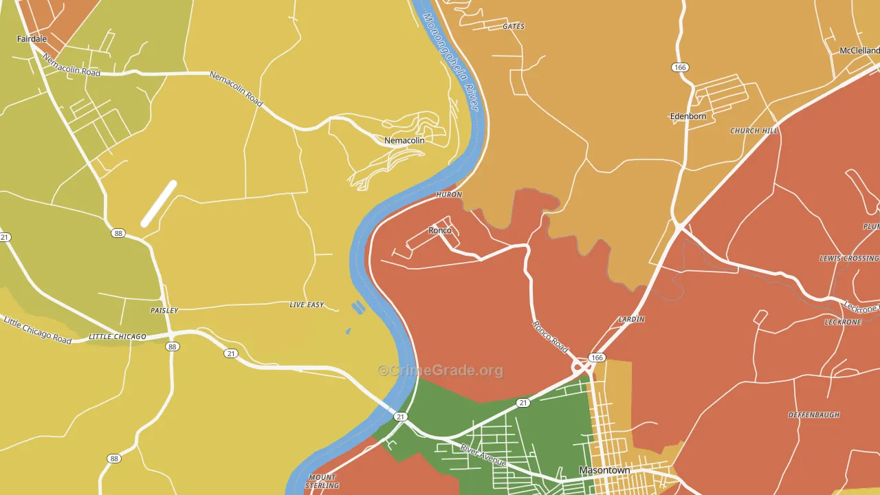 Ronco, PA Map of Burglary Rates