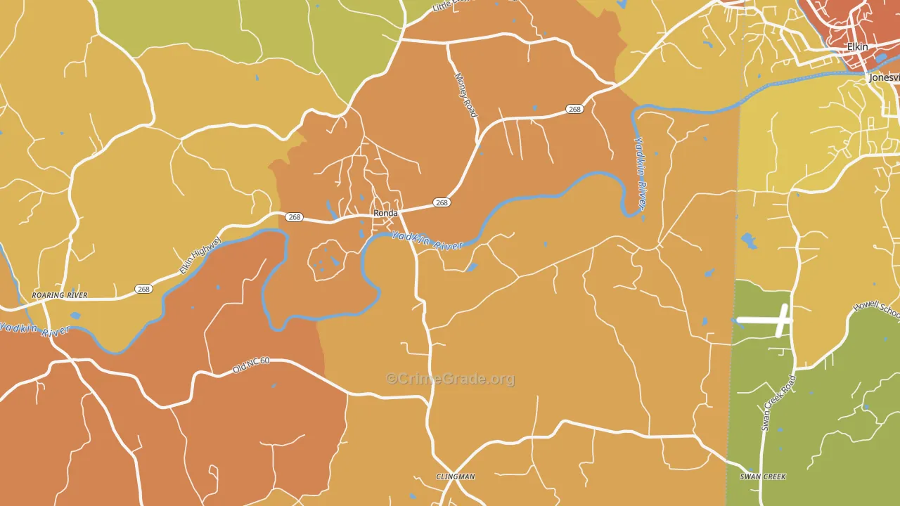 Ronda, NC Map of Burglary Rates