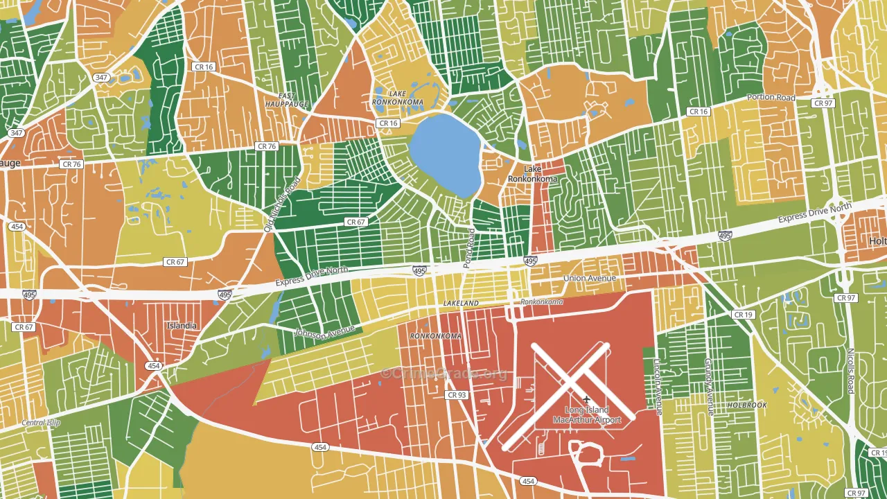 Ronkonkoma, NY Map of Burglary Rates