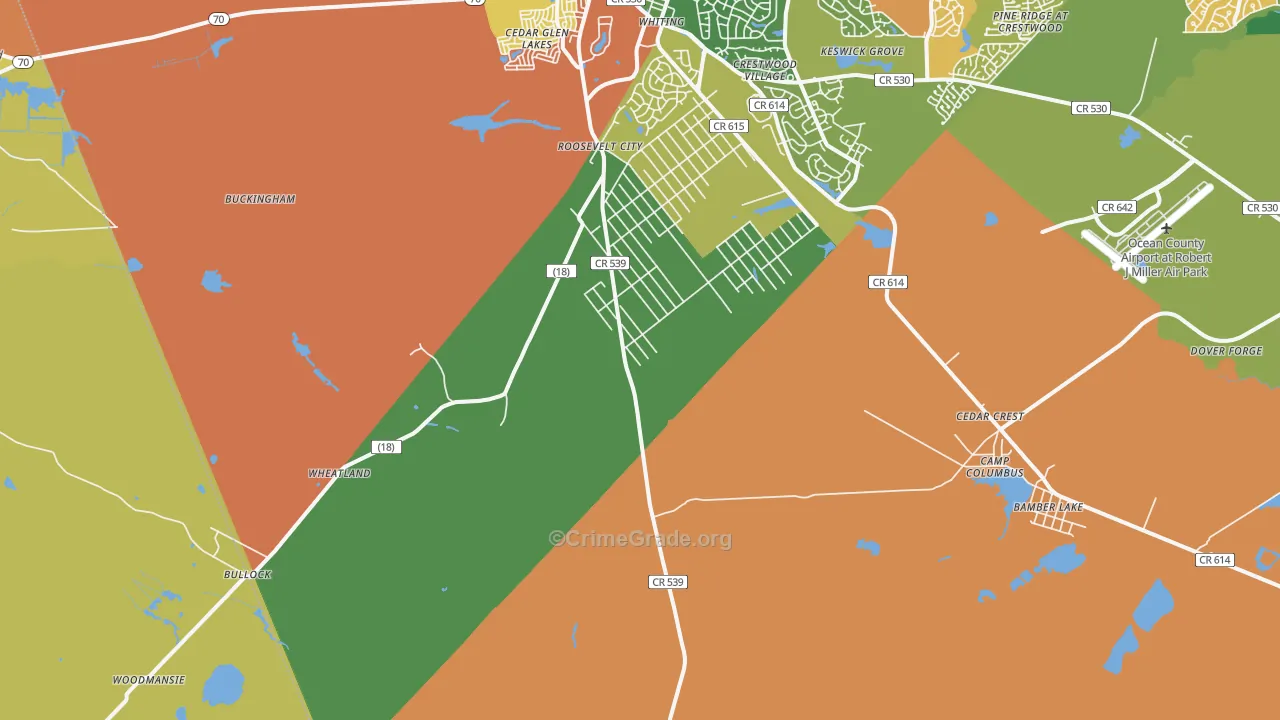 Roosevelt City, NJ Map of Burglary Rates