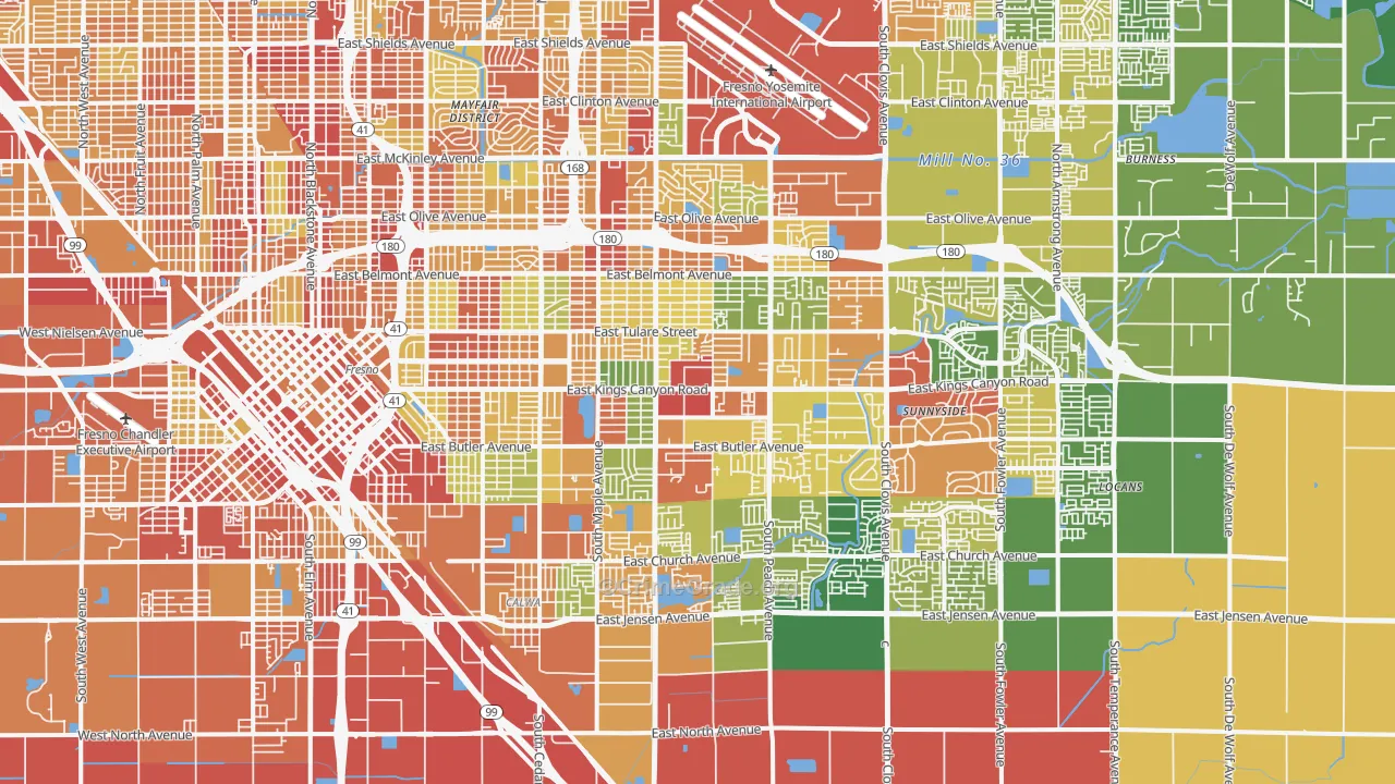 Roosevelt, Fresno, CA Map of Burglary Rates