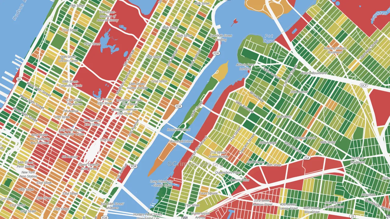 Roosevelt Island, Manhattan, NY Map of Burglary Rates