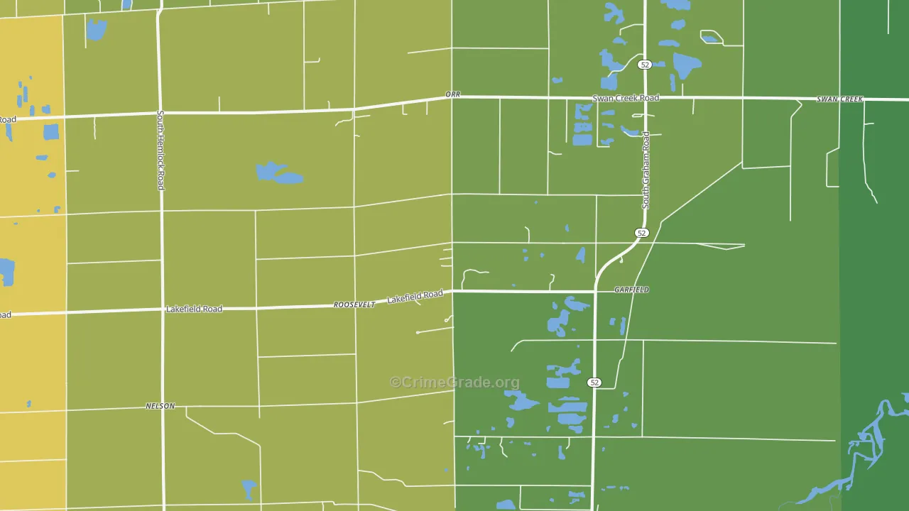 Roosevelt, MI Map of Burglary Rates