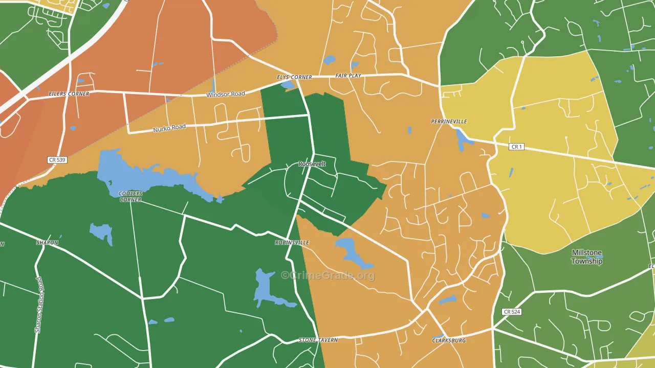 Roosevelt, NJ Map of Burglary Rates
