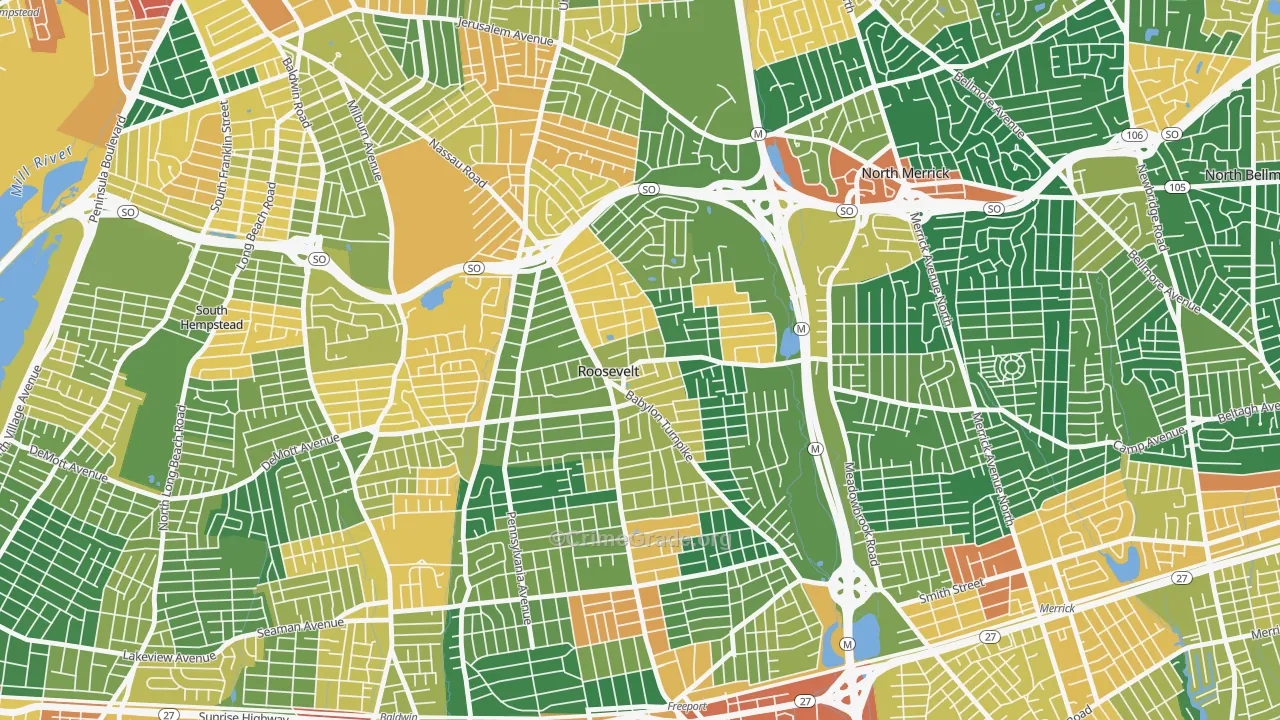 Roosevelt, NY Map of Burglary Rates