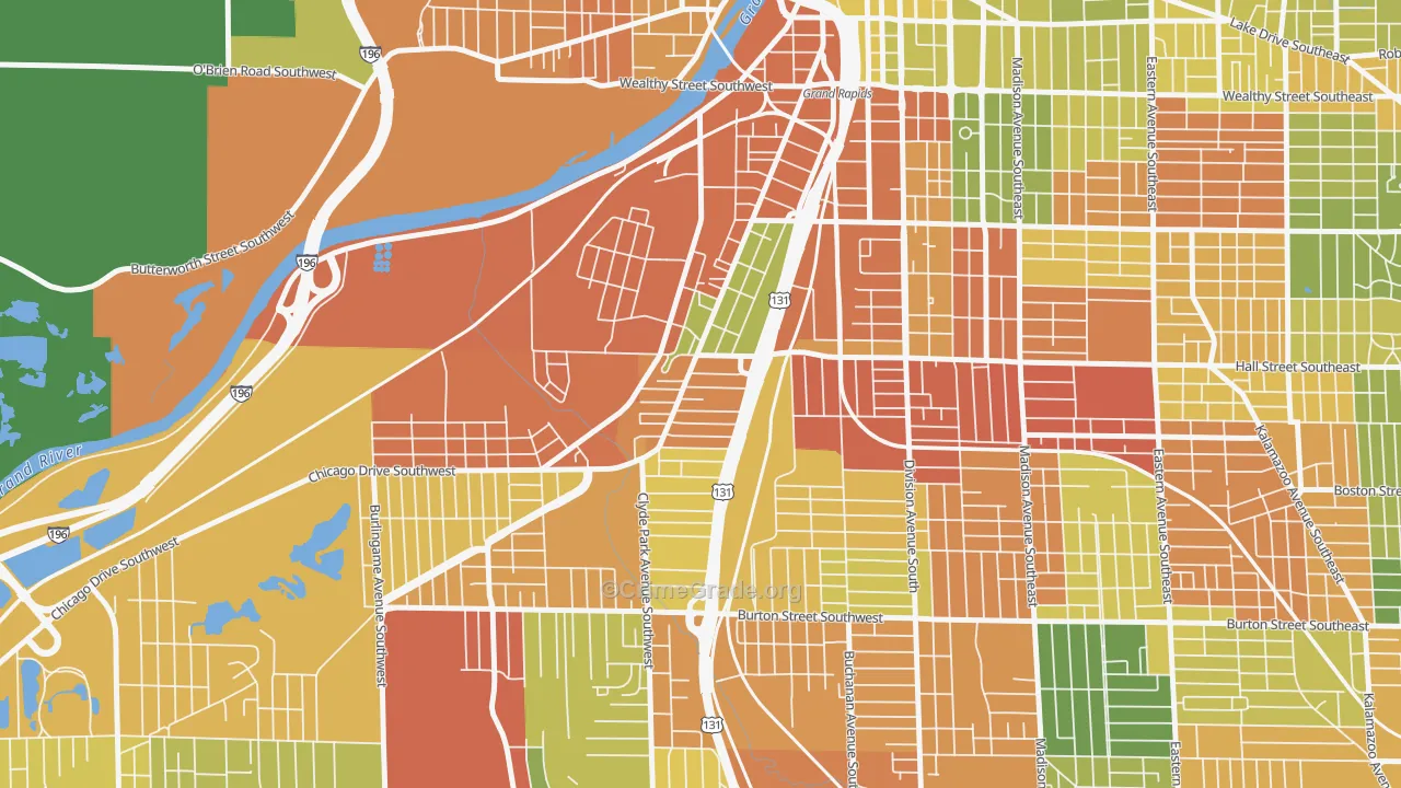 Roosevelt Park, Grand Rapids, MI Map of Burglary Rates