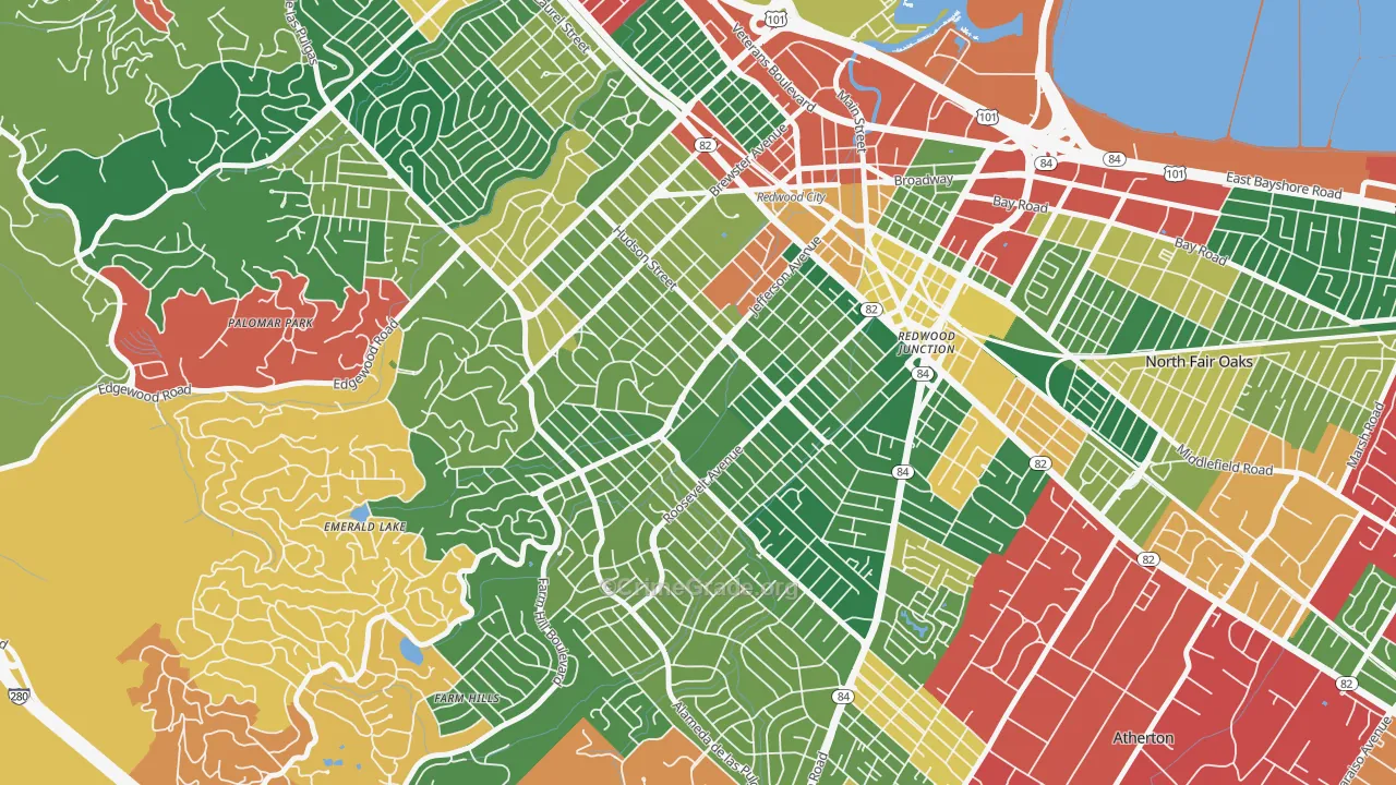 Roosevelt-San Francisco, Redwood City, CA Map of Burglary Rates