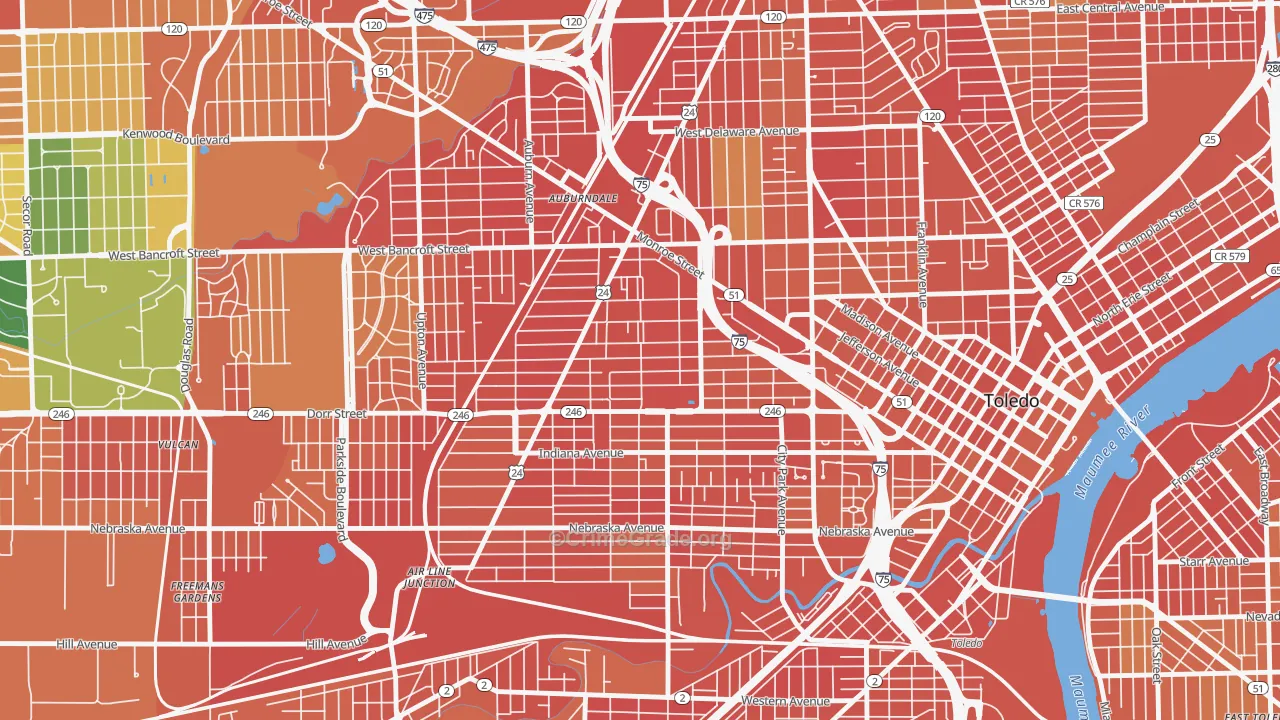 Roosevelt-Toledo, Toledo, OH Map of Burglary Rates