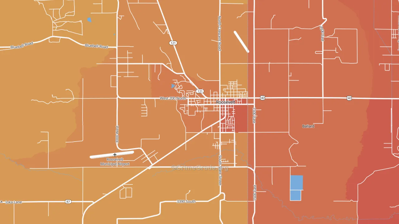Roosevelt, UT Map of Burglary Rates