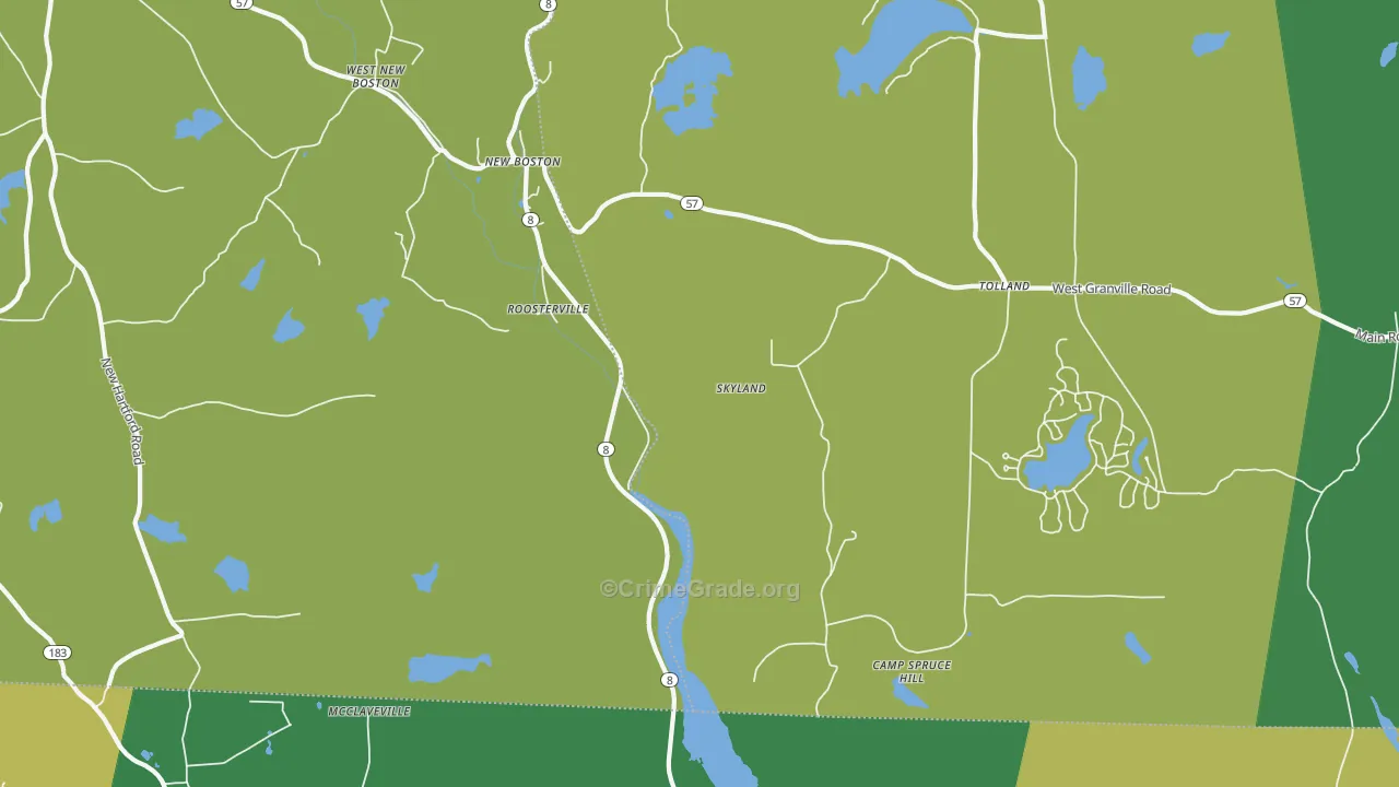 Roosterville, MA Map of Burglary Rates