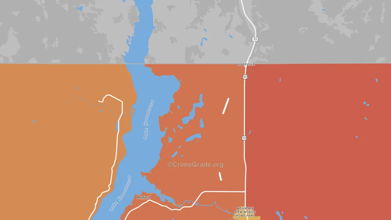 Roosville, MT Map of Burglary Rates