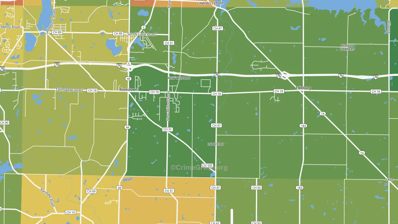 Rootstown, OH Map of Burglary Rates