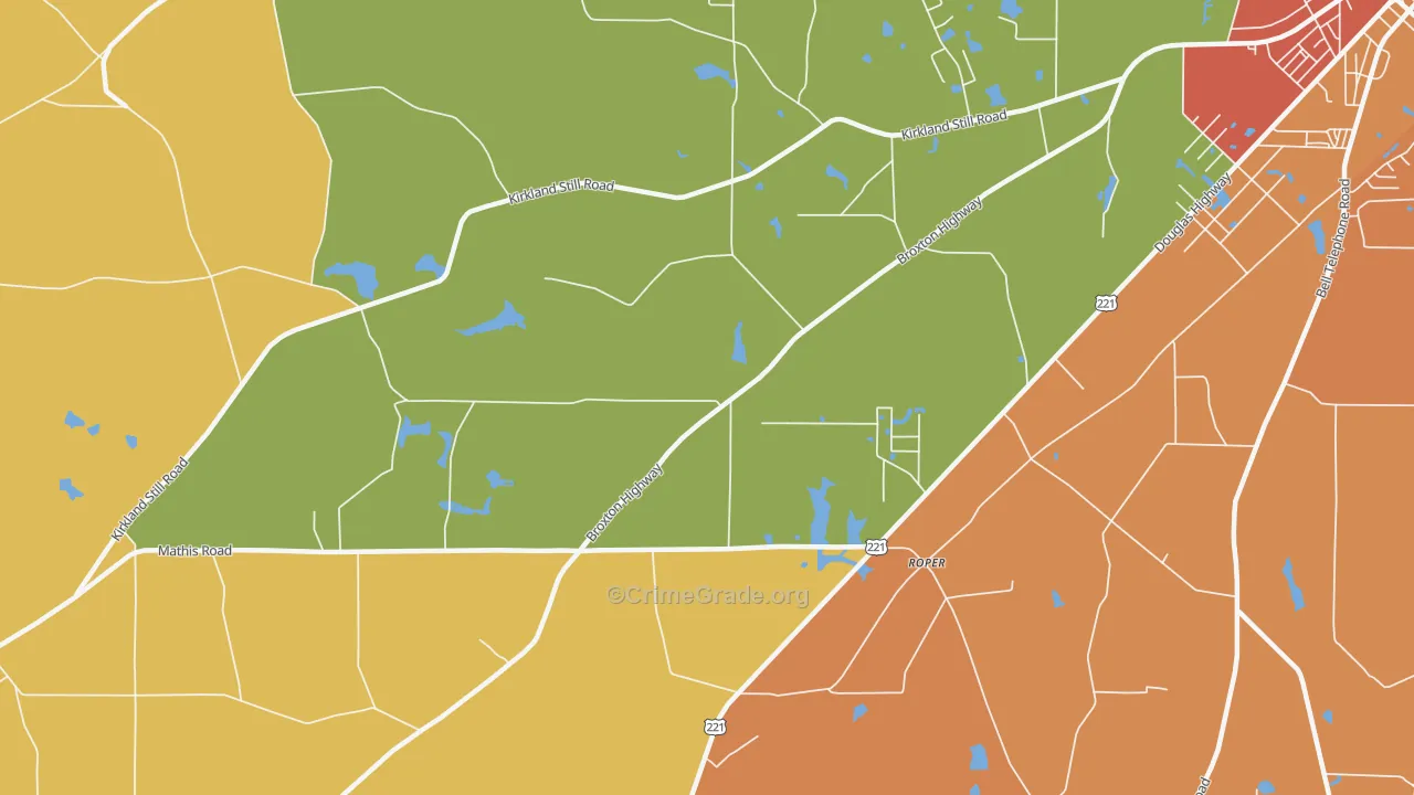 Roper, GA Map of Burglary Rates