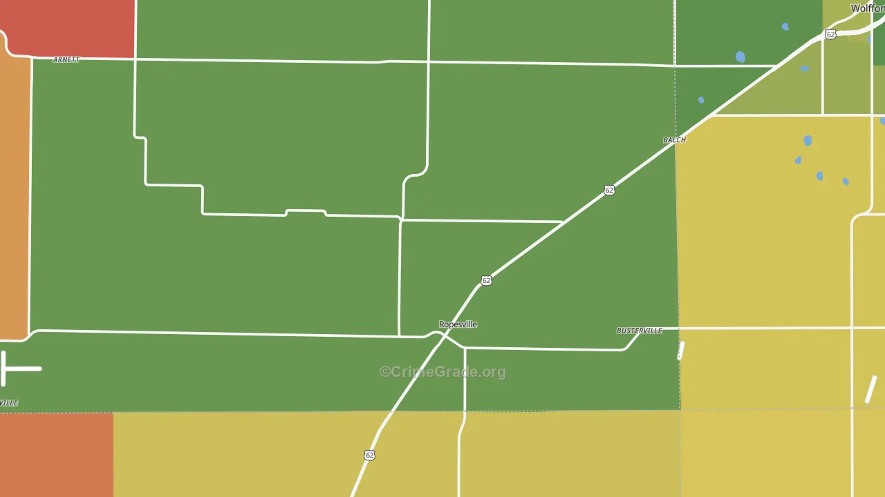 Ropesville, TX Map of Burglary Rates