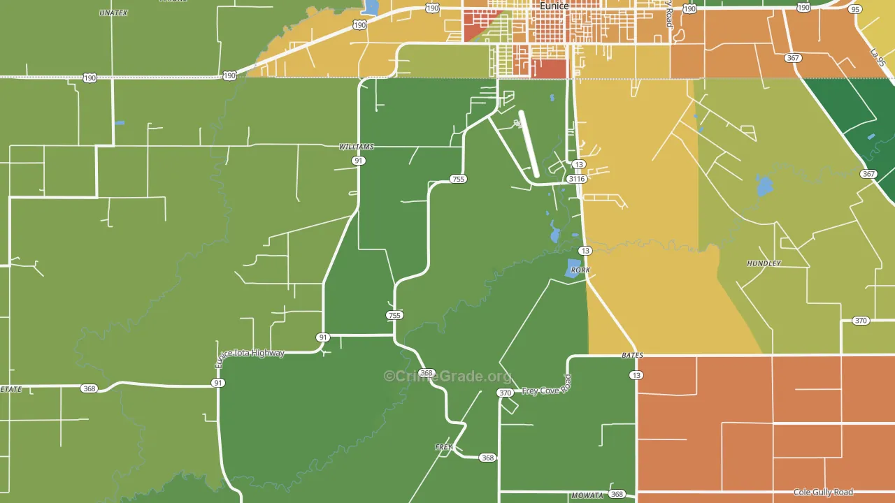 Rork, LA Map of Burglary Rates