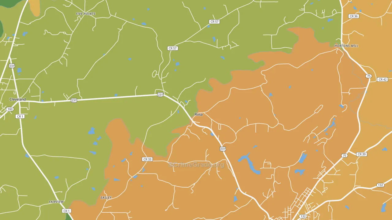 Rosa, AL Map of Burglary Rates