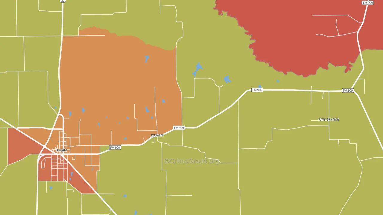 Rosalie, TX Map of Burglary Rates