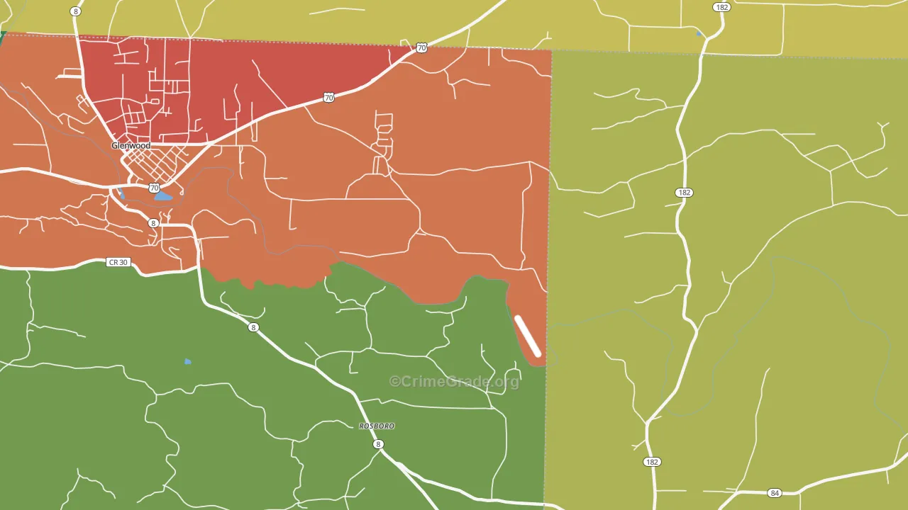 Rosboro, AR Map of Burglary Rates