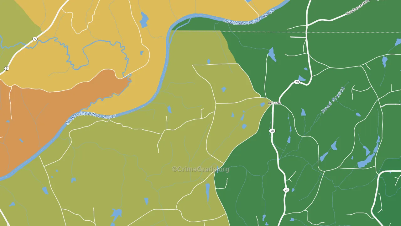 Roscoe, GA Map of Burglary Rates