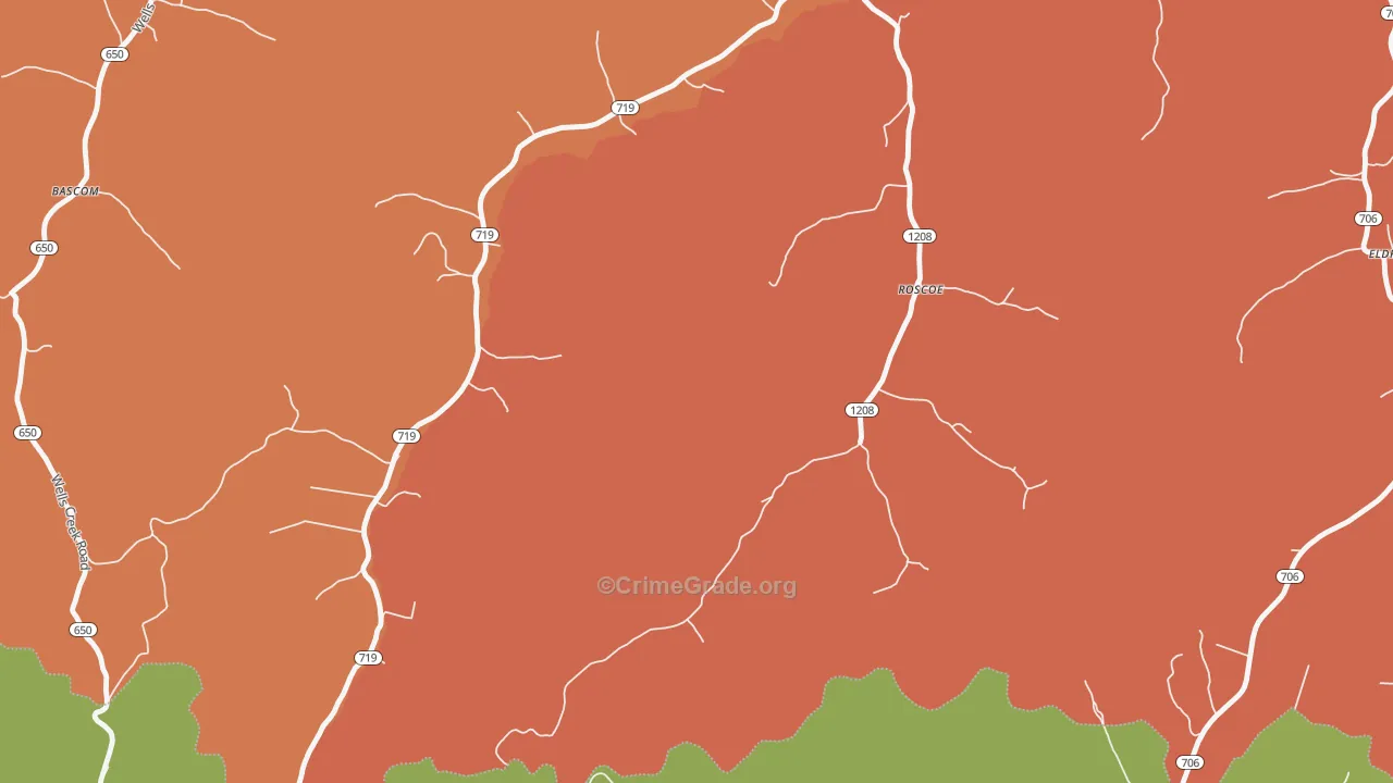 Roscoe, KY Map of Burglary Rates