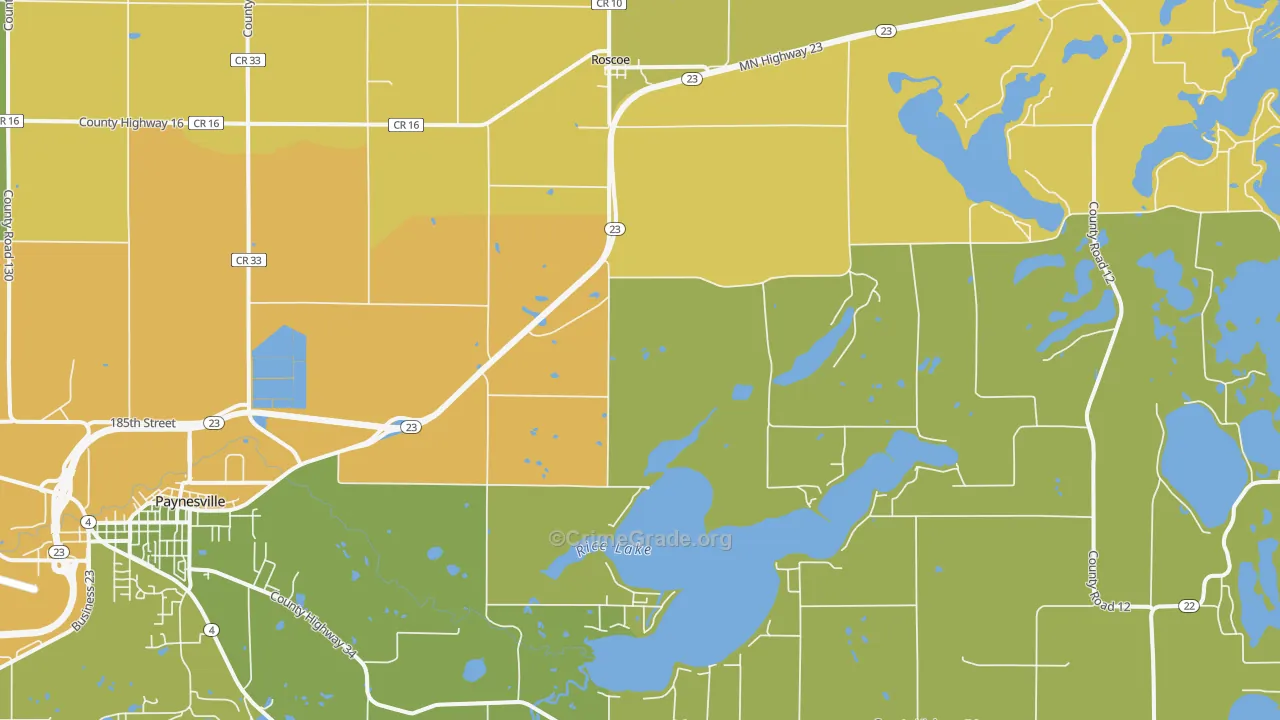 Roscoe, MN Map of Burglary Rates