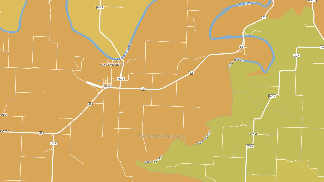 Roscoe, MO Map of Burglary Rates
