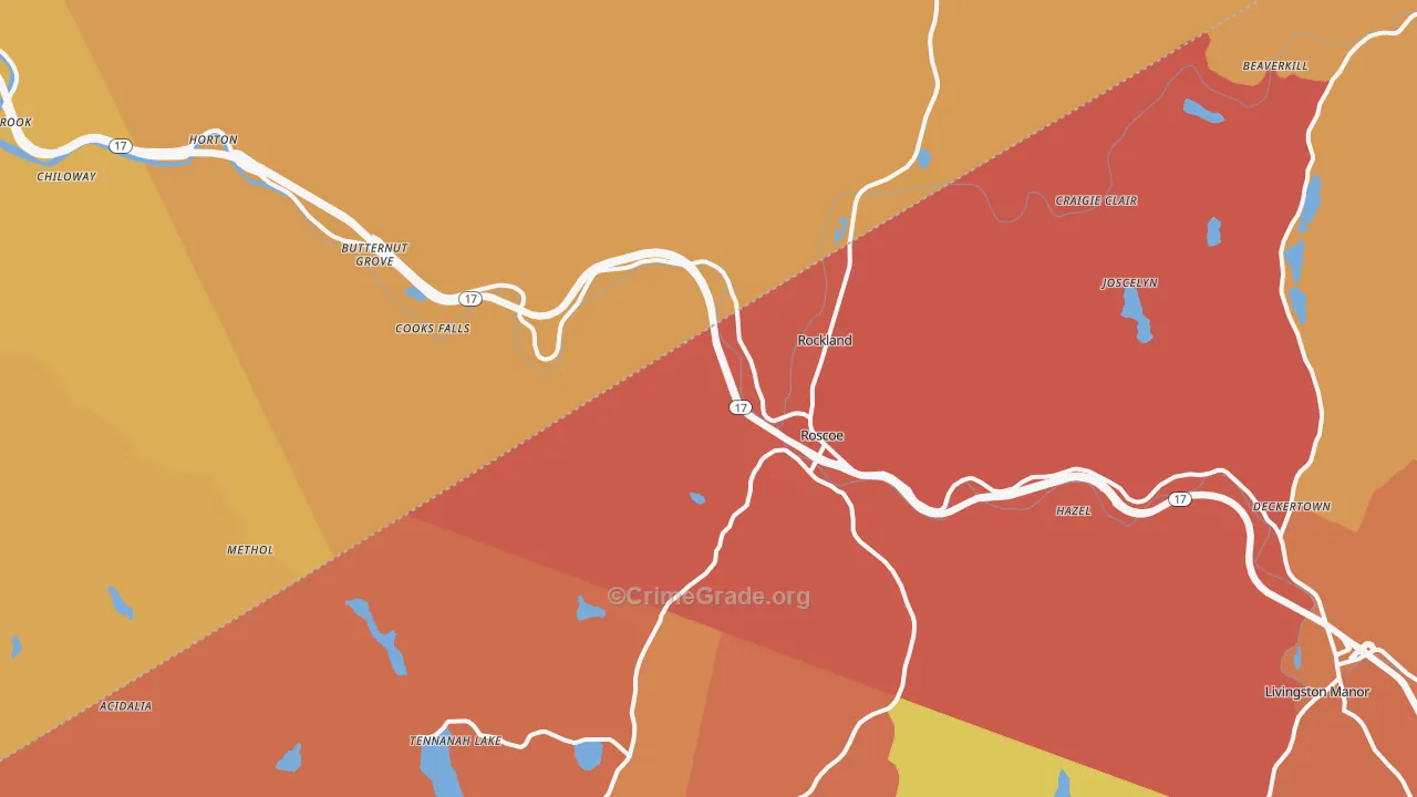 Roscoe, NY Map of Burglary Rates