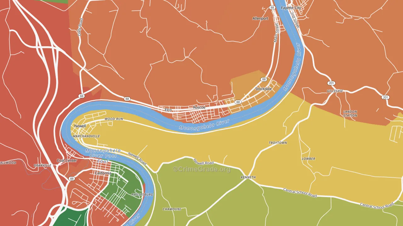 Roscoe, PA Map of Burglary Rates