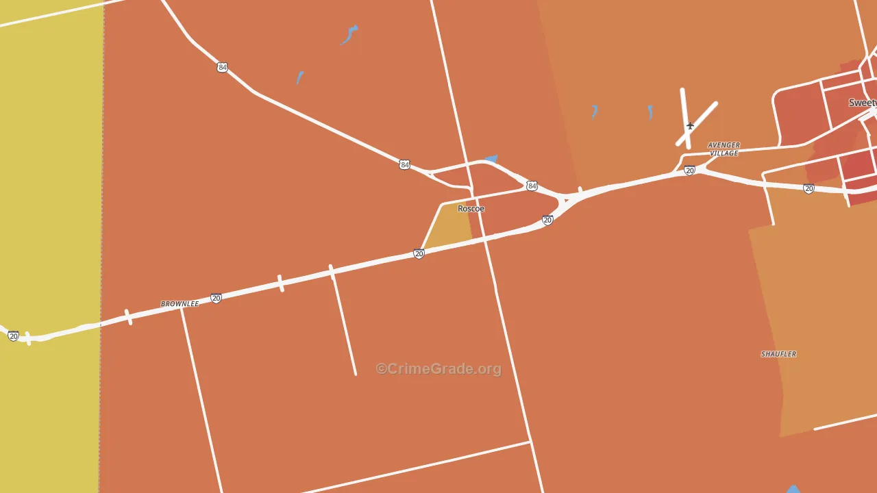 Roscoe, TX Map of Burglary Rates