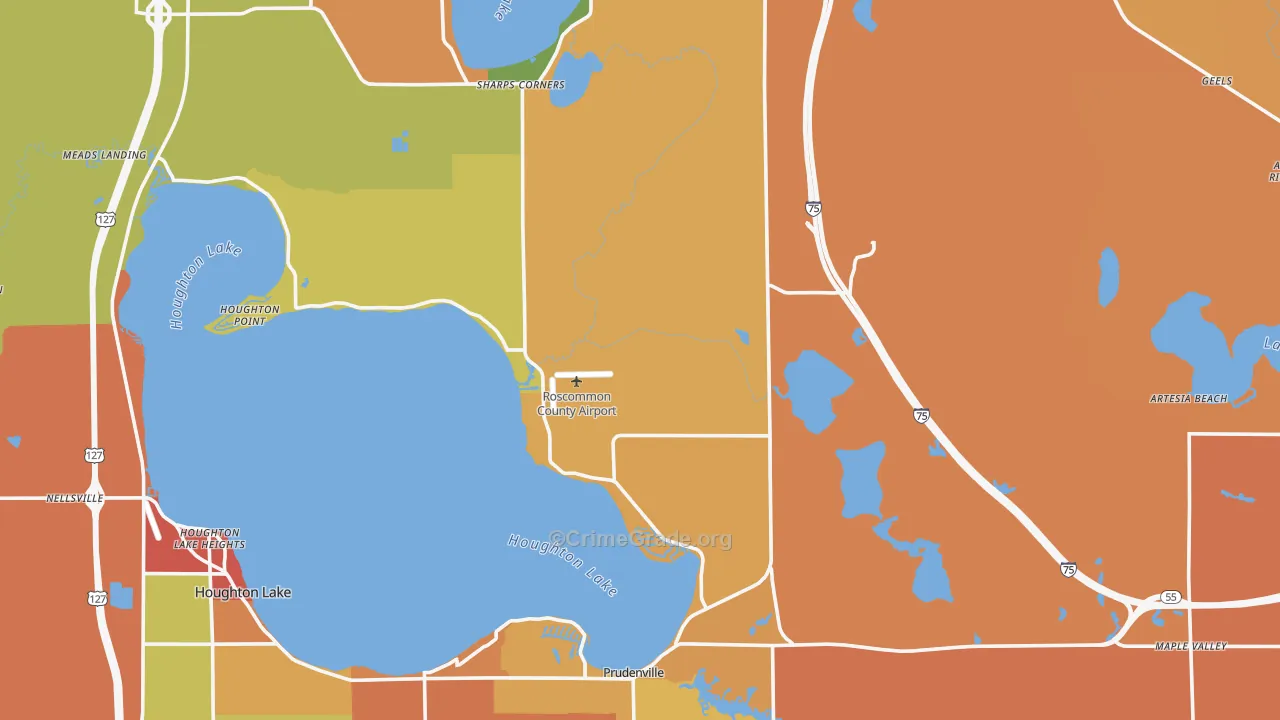 Roscommon County, MI Map of Burglary Rates