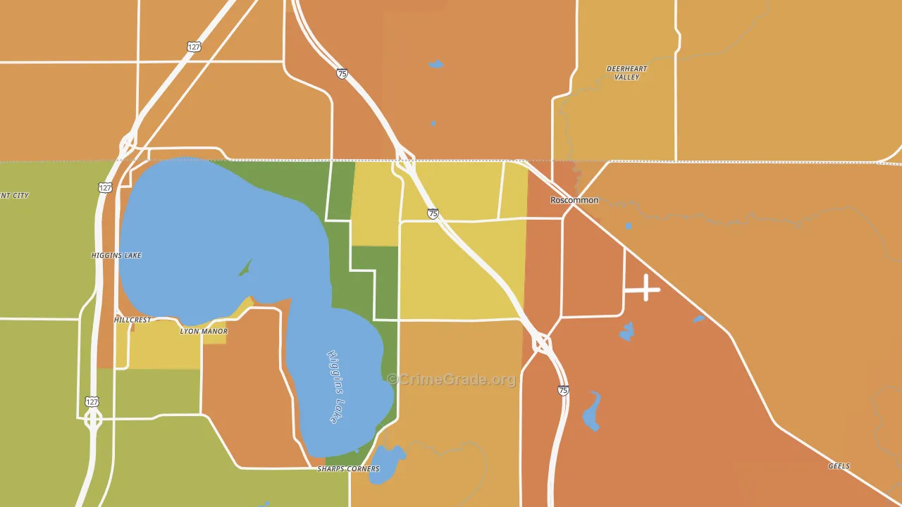 Roscommon, MI Map of Burglary Rates
