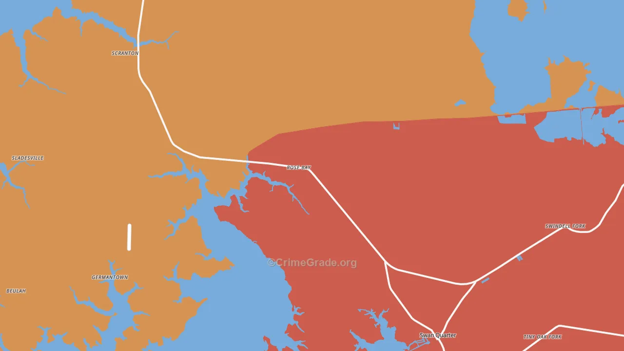 Rose Bay, NC Map of Burglary Rates