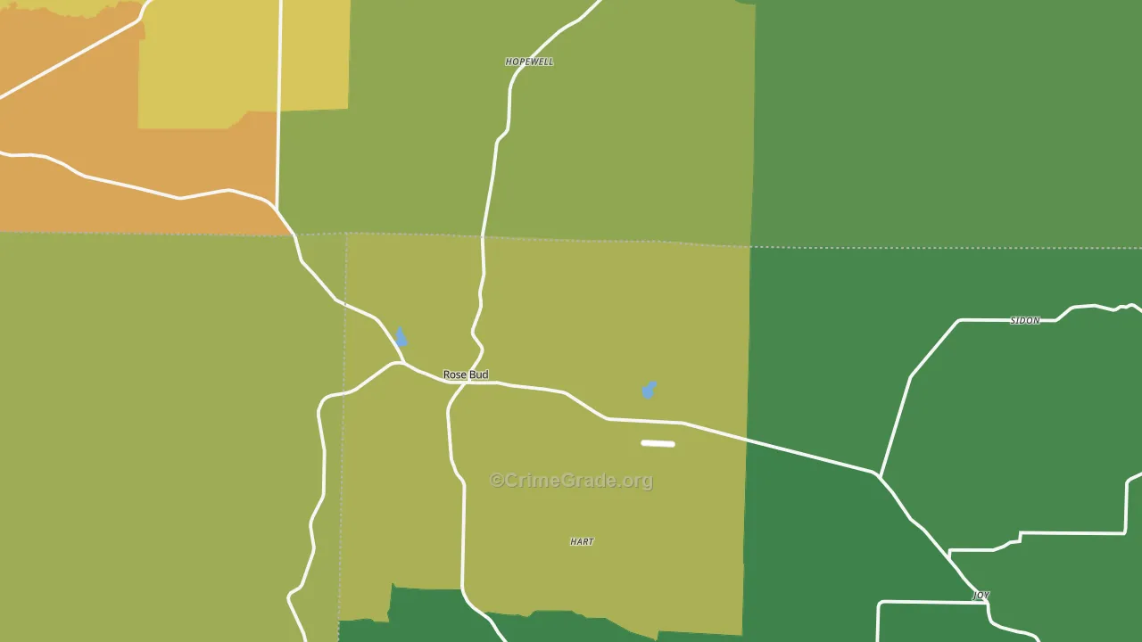 Rose Bud, AR Map of Burglary Rates
