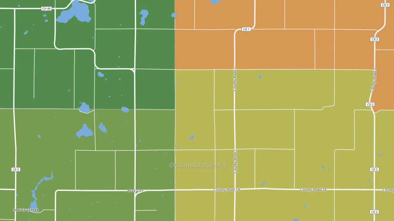 Rose City, MN Map of Burglary Rates