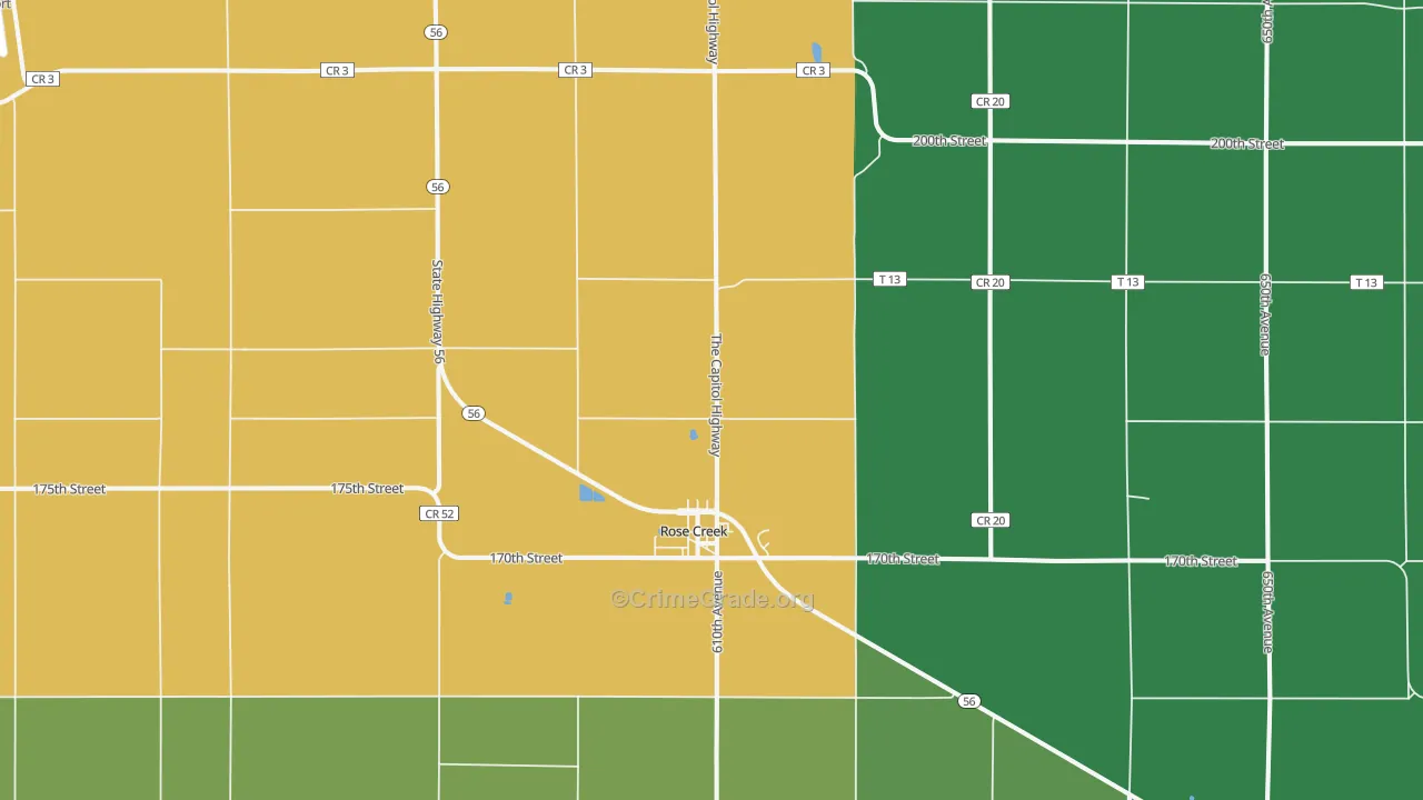 Rose Creek, MN Map of Burglary Rates