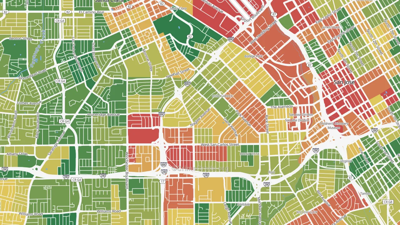 Rose Garden, San Jose, CA Map of Burglary Rates