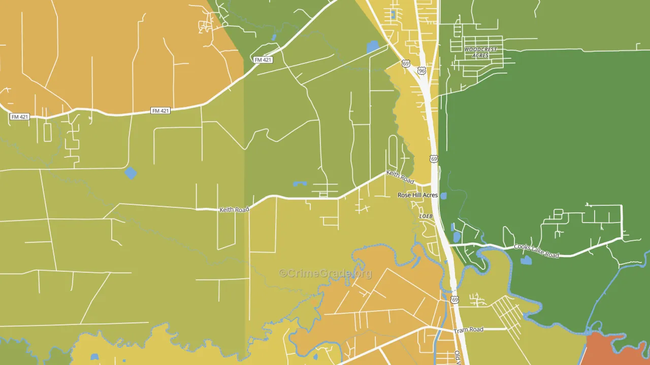Rose Hill Acres, TX Map of Burglary Rates