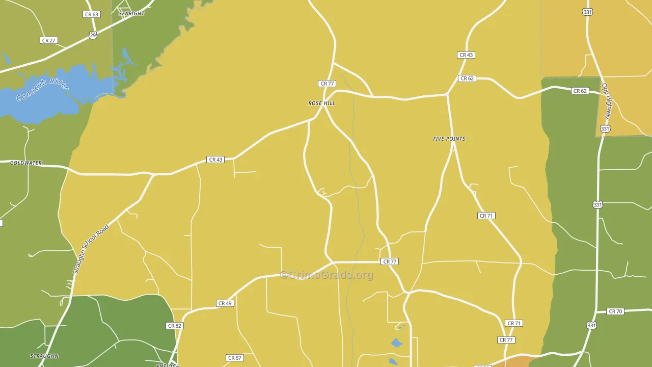 Rose Hill, AL Map of Burglary Rates
