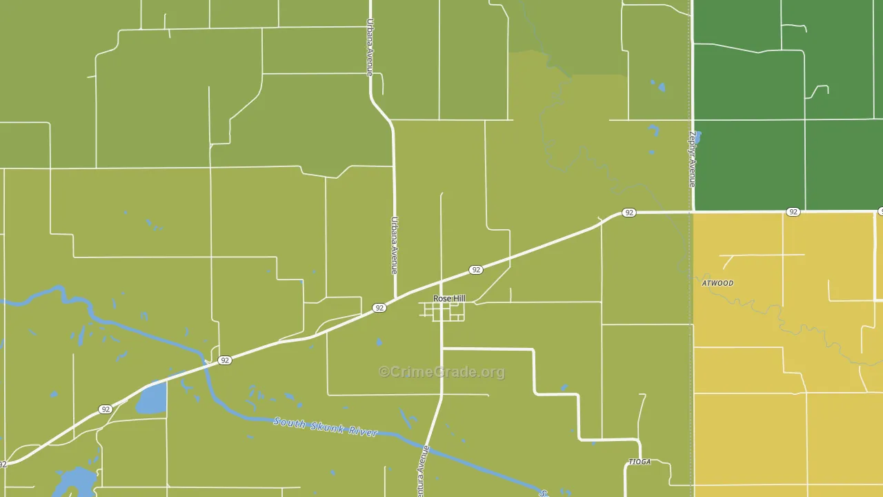 Rose Hill, IA Map of Burglary Rates