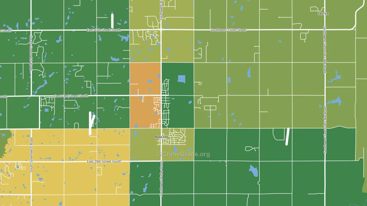 Rose Hill, KS Map of Burglary Rates