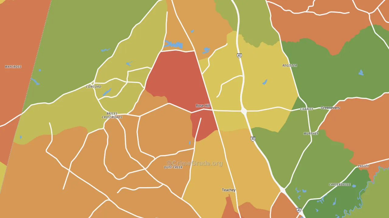 Rose Hill, NC Map of Burglary Rates
