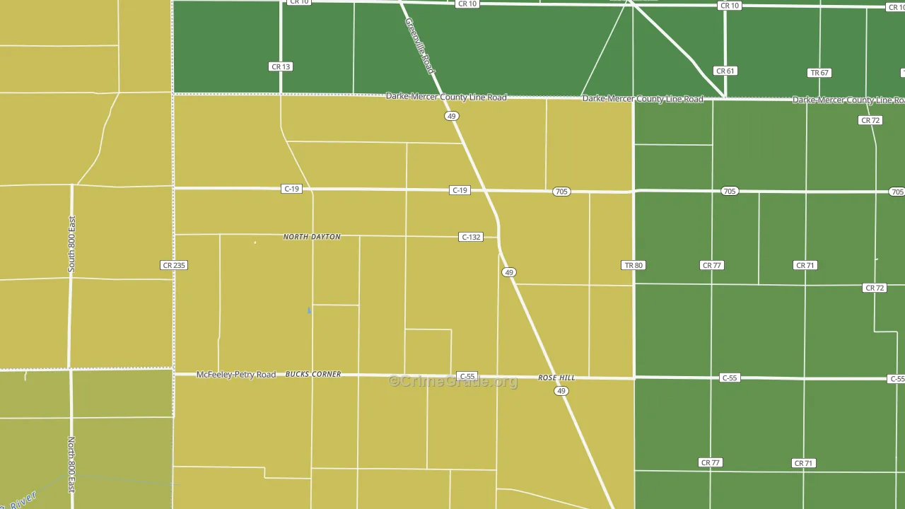 Rose Hill, OH Map of Burglary Rates