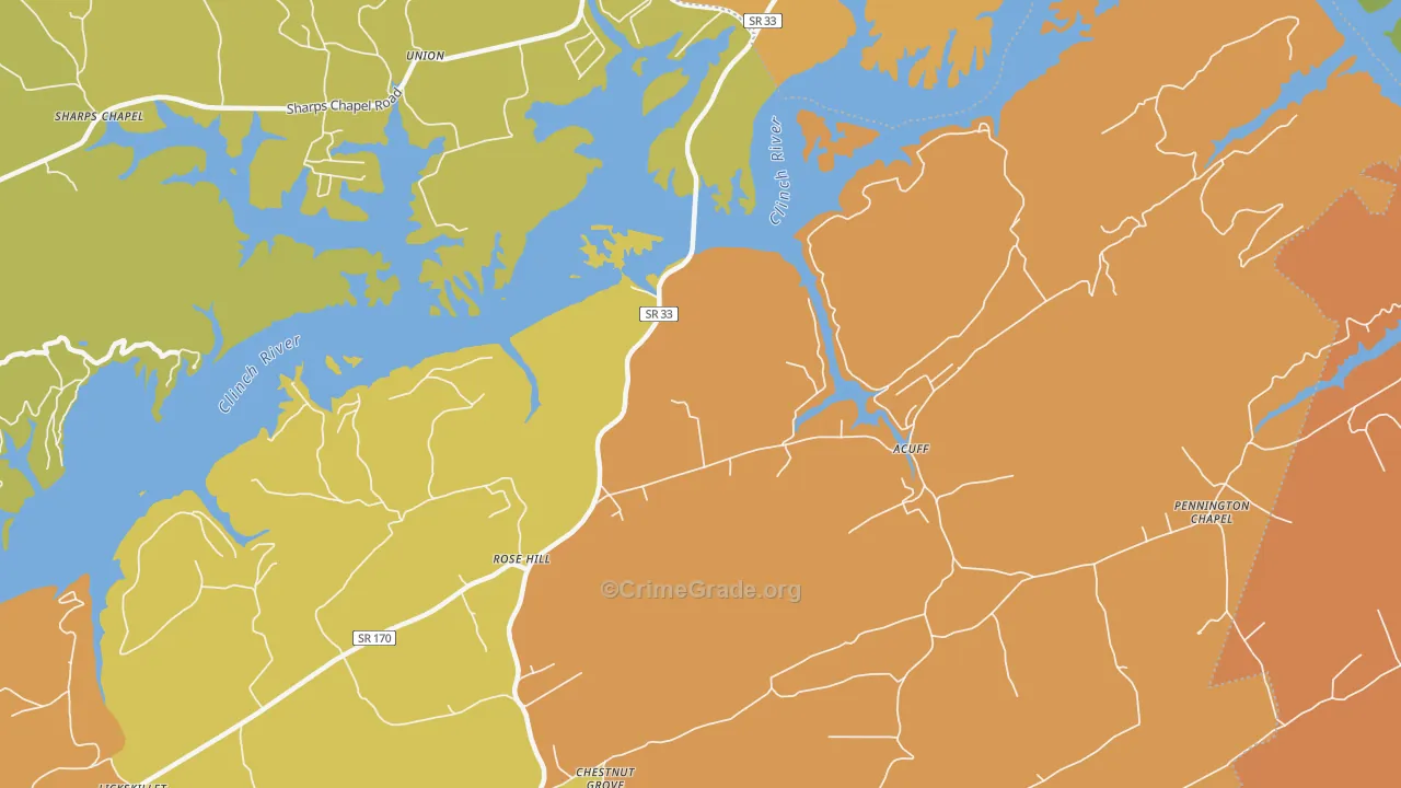 Rose Hill, TN Map of Burglary Rates