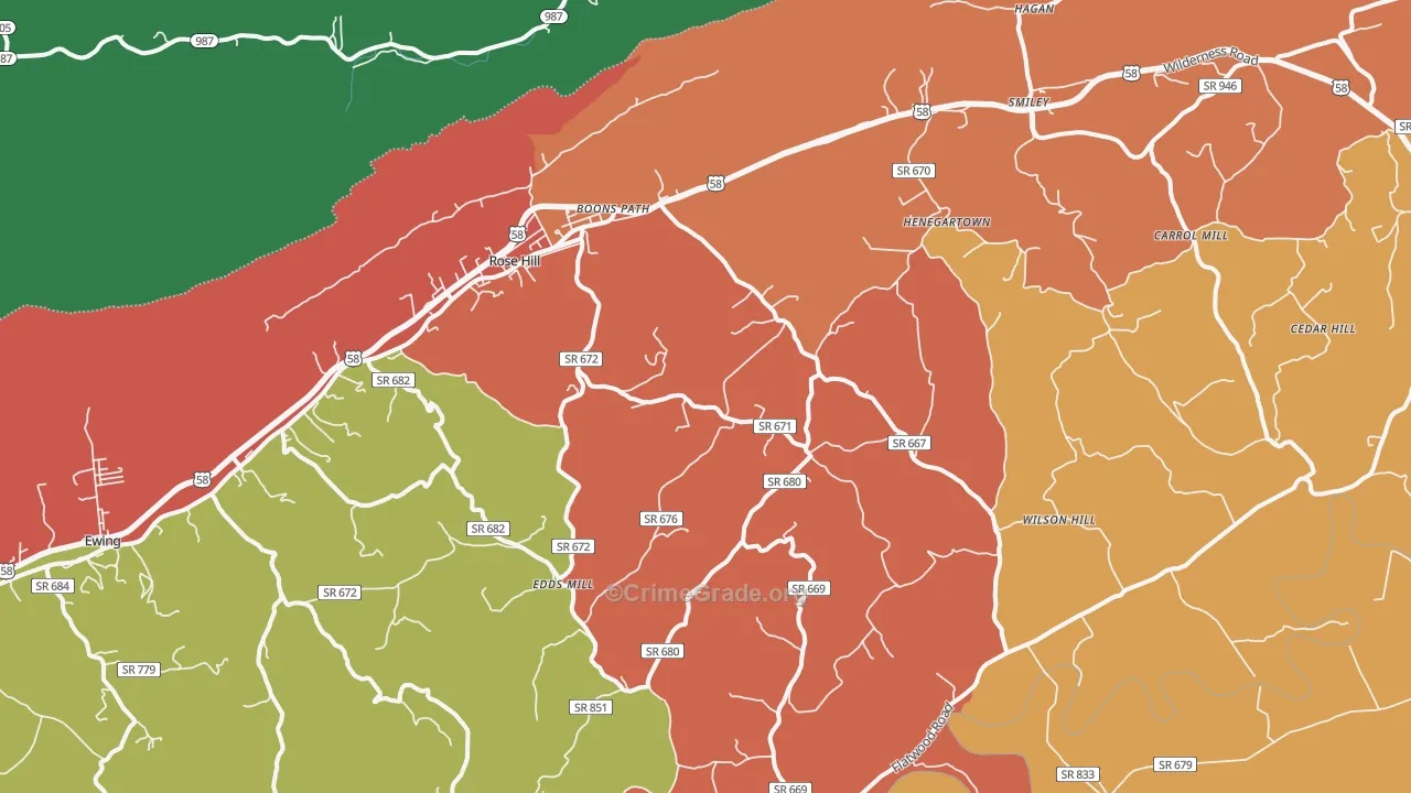 Rose Hill, VA Map of Burglary Rates