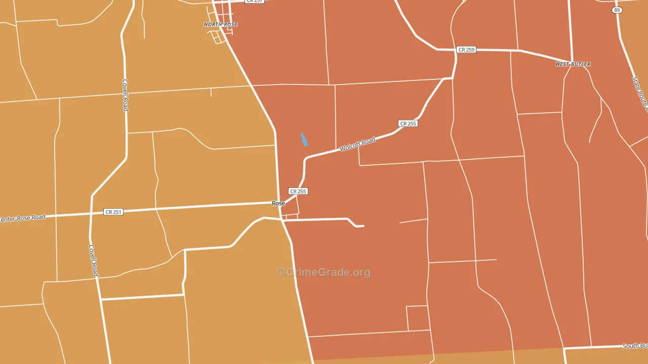 Rose, NY Map of Burglary Rates